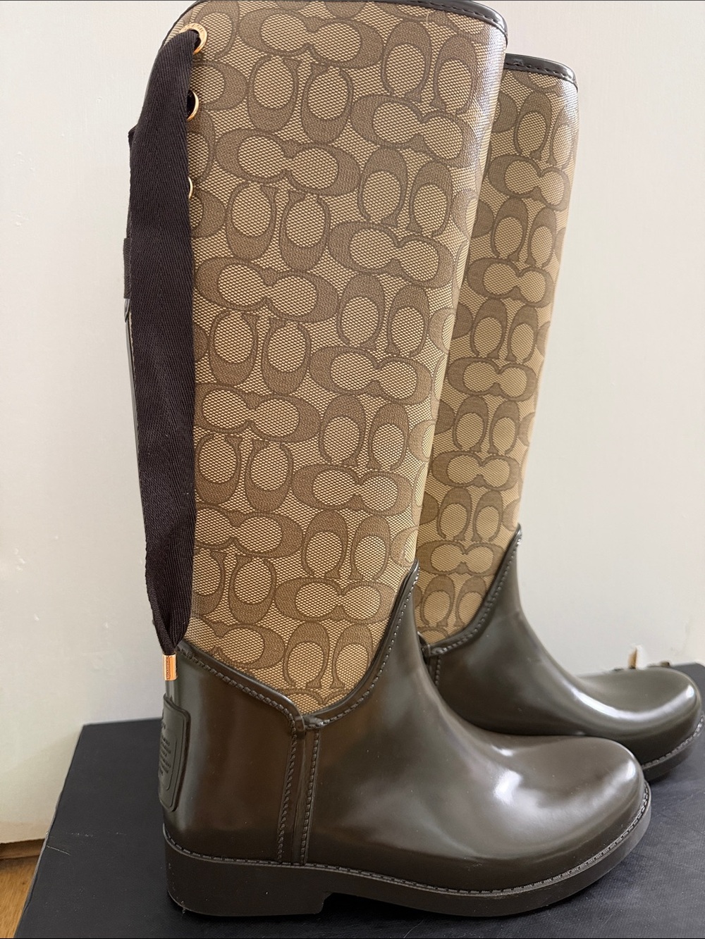 Coach Brown Signature Logo Tall Rain Boots